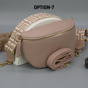 Rose Leder Bauchtasche für Frauen mit goldenem Reißverschluss, extra gemusterte Träger, Leder Schultertasche, Crossbody Tasche mit verschiedenen Größen Bild 8