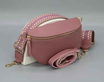 Sac de ventre en cuir doré Altrosa rose foncé pour femme avec sangles à motifs supplémentaires, sac à bandoulière en cuir, sac à bandoulière avec différentes tailles