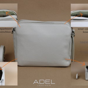 Sac à bandoulière crossbody en cuir beige pour femmes avec sangles à motifs supplémentaires, sac à bandoulière en cuir, sac crossbody avec différentes couleurs image 2