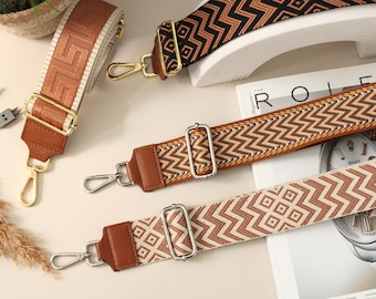 Cognac Brown Leather Bag Strap: Silver Hardware, Adjustable Shoulder Strap