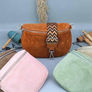 Wildleder Tasche für Frauen mit Reißverschlusstaschen, Leder Schultertasche extra Gemusterte Riemen Optionen, Weihnachtsgeschenk