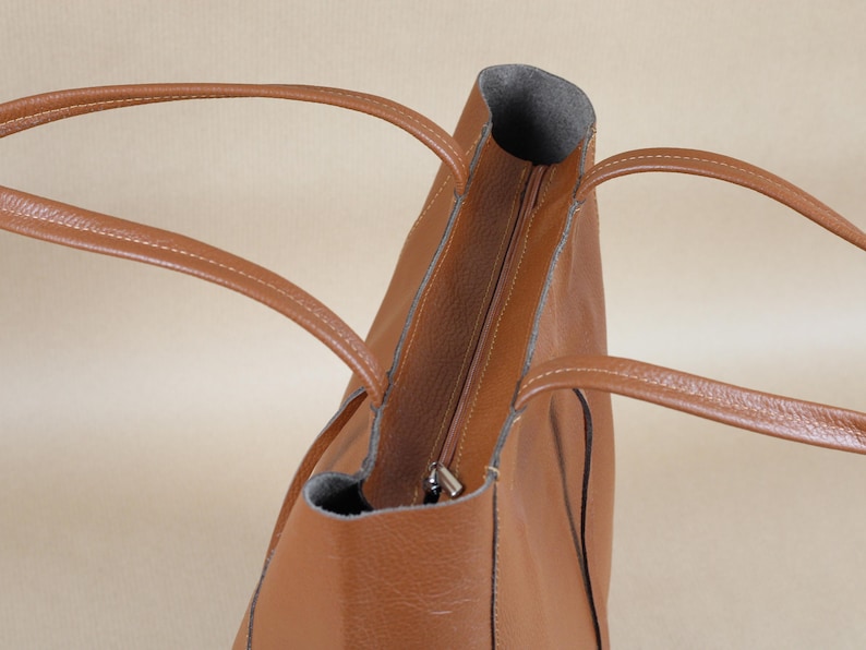 Leder Shopper Bag : Einkaufstasche mit Reißverschluss für Damen Bild 3