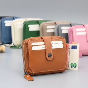 Mini Cartera de Cuero para Mujer, Cartera Personalizada con Ranuras para Tarjetas con Compartimento con Cremallera, Monedero de Mujer, regalo para ella
