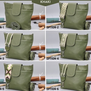 Sac à bandoulière en cuir pour femme avec bretelles à motifs supplémentaires, sac à bandoulière en cuir, sac à bandoulière de différentes couleurs Khaki