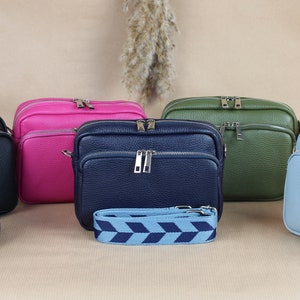 Sac à bandoulière en cuir pour femme avec bretelles à motifs supplémentaires, sac à bandoulière en cuir, sac à bandoulière de différentes couleurs