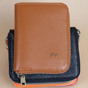 Cartera de cuero personalizada, mini cartera para mujer, ranuras para tarjetas Zippe con compartimento para monedas, monedero para mujer, regalo para mamá