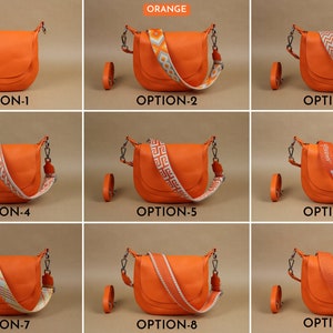 Leder Umhängetasche für Frauen mit extra gemusterten Riemen, Leder Crossbody Bag, Crossbody Bag mit verschiedenen Farben, Geschenk für Sie Orange