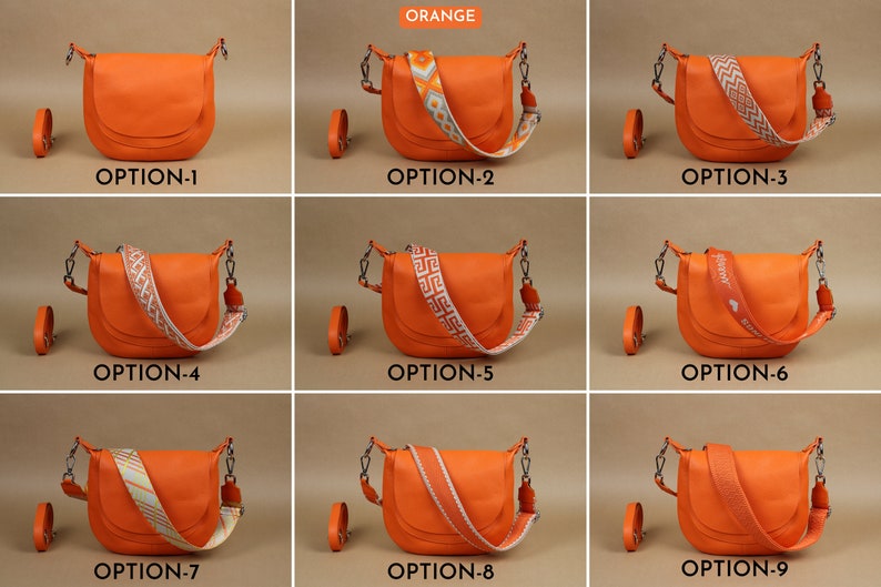 Leder Umhängetasche für Frauen mit extra gemusterten Riemen, Leder Crossbody Bag, Crossbody Bag mit verschiedenen Farben, Geschenk für Sie Orange