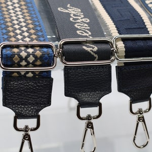 Navy Blue Leather Bag Strap for Women , Patterned Strap for Bags with silver Hardware, Wide Strap Shoulder Strap, camera bag straps image 8