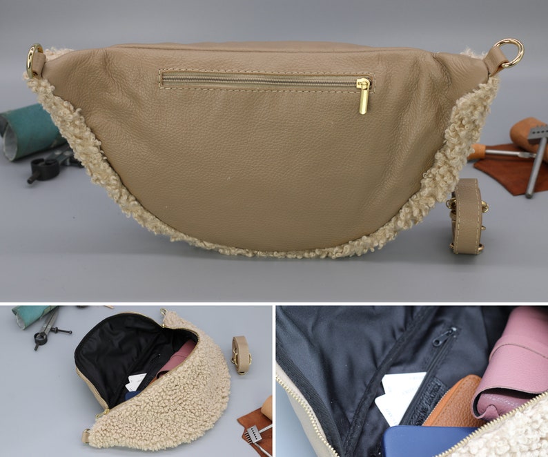 Sac Teddy pour femmes avec fermeture éclair dorée, sac en cuir Teddy Fell avec larges bretelles à motifs, cadeau pour elle, cadeau de Noël image 7