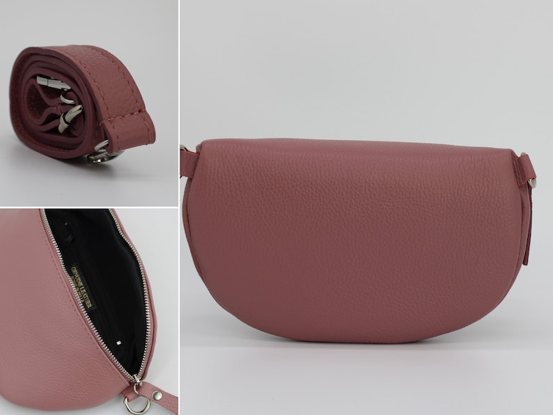 Altrosa Leder Bauchtasche für Frauen mit extra gemusterten Trägern, Leder Schultertasche, Crossbody Tasche mit verschiedenen Größen Bild 8