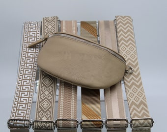 Taupe Leather Belly Bag for Women with extra Patterned Straps, Leather Shoulder Bag, Crossbody Bag with Different Sizes