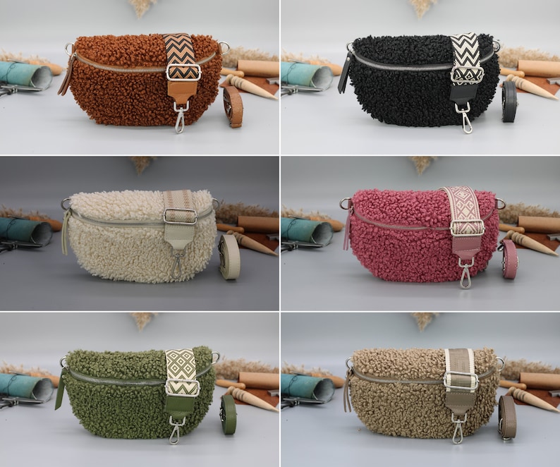 Sac Teddy pour femmes avec fermeture éclair argentée, sac Teddy Fell avec larges bretelles à motifs, cadeau pour elle, cadeau de Noël image 1