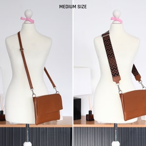 Slanke leren tas, crossbody schoudertas voor dames met extra patroonriemen, leren schoudertas, crossbody tas met verschillende kleuren afbeelding 9