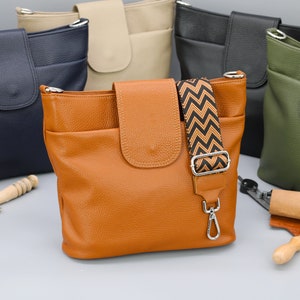 Leren Crossbody schoudertas voor dames met extra patroonriemen, leren schoudertas, Crossbody tas met verschillende kleuren afbeelding 1