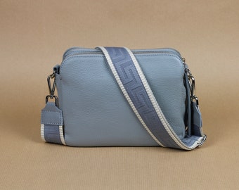 Gray Leather Crossbody Shoulder Bag for Women with extra Patterned Straps, Leather Shoulder Bag, Crossbody Bag with Different Colors