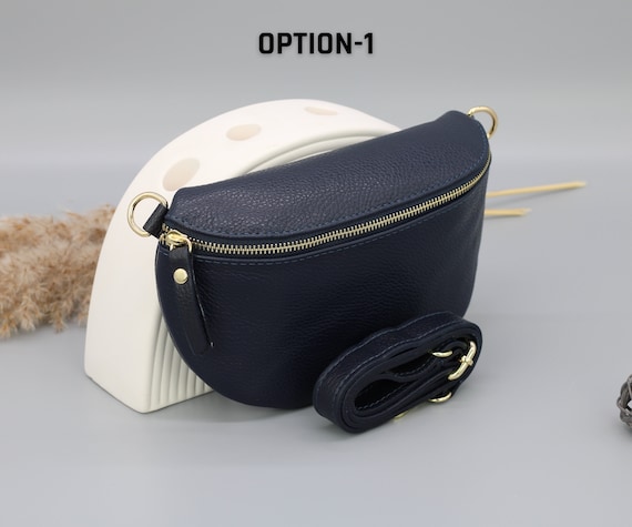 Navy Blue Gold Leather Belly Bag for Women With Extra Patterned Straps Leather Shoulder Bag Crossbody Bag With Different Sizes Etsy