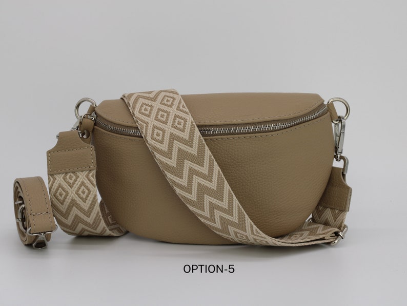 Taupe Leder Bauchtasche für Frauen mit extra gemusterten Trägern, Leder Schultertasche, Crossbody Tasche mit verschiedenen Größen Option-5