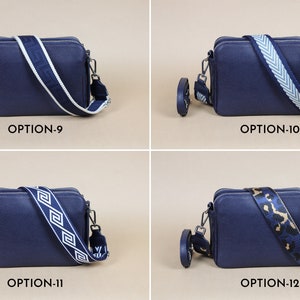 Navy Blue Leather Crossbody Shoulder Bag for Women with extra Patterned Straps, Leather Shoulder Bag, Crossbody Bag with Different Colors image 5