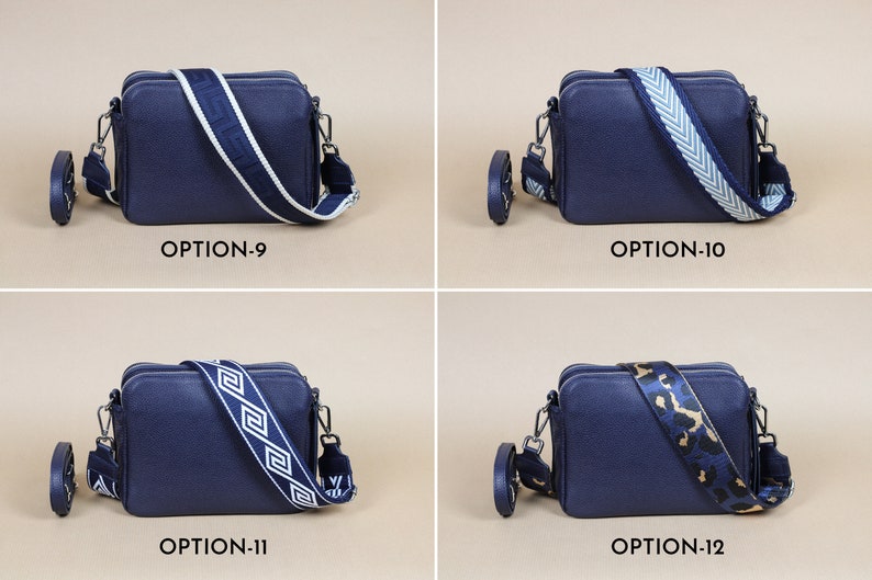 Navy Blue Leather Crossbody Shoulder Bag for Women with extra Patterned Straps, Leather Shoulder Bag, Crossbody Bag with Different Colors image 5