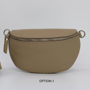 Taupe Leder Bauchtasche für Frauen mit extra gemusterten Trägern, Leder Schultertasche, Crossbody Tasche mit verschiedenen Größen Bild 2