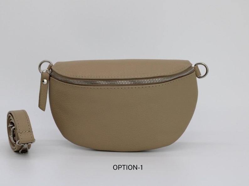 Taupe Leder Bauchtasche für Frauen mit extra gemusterten Trägern, Leder Schultertasche, Crossbody Tasche mit verschiedenen Größen Bild 2