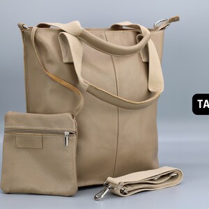 Leder-Shopper-Tasche für Damen mit breitem Riemen, Damen-Umhängetasche, große Beuteltasche, Tragetasche mit Reißverschluss, Geschenk für Sie, Weihnachtsgeschenk TAUPE