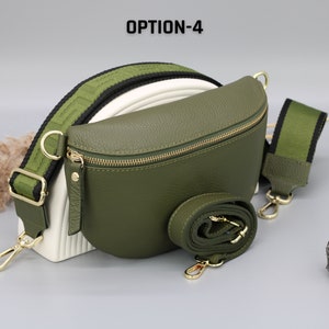 Khaki Olive Green Gold Leather Belly Bag for Women with extra Patterned Straps, Leather Shoulder Bag, Crossbody Bag with Different Sizes Option-4