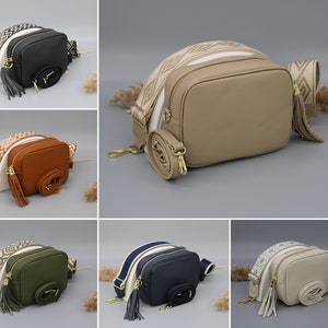 Leder Crossbody Bag mit Gold-Reißverschluss mit extra gemusterten Riemen, Leder Schultertasche, Crossbody Bag mit verschiedenen Farben