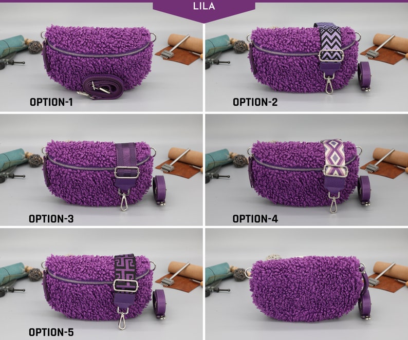 Sac Teddy pour femmes avec fermeture éclair argentée, sac Teddy Fell avec larges bretelles à motifs, cadeau pour elle, cadeau de Noël image 8