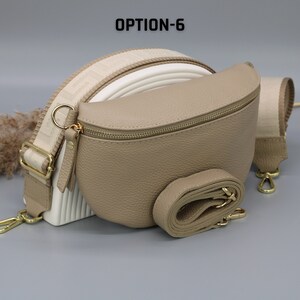 Taupe gouden leren buiktas voor dames met extra patroonriemen, leren schoudertas, crossbodytas met verschillende maten Option-6