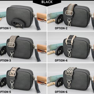 Leder Crossbody Schultertasche für Frauen mit extra gemusterten Riemen, Leder Schultertasche, Crossbody Bag mit verschiedenen Farben Black