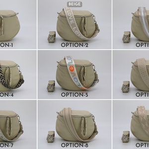 Leather Belly Bag for Women with extra Patterned Straps, Leather Shoulder Bag with Zippered Pockets, Crossbody Bag Beige