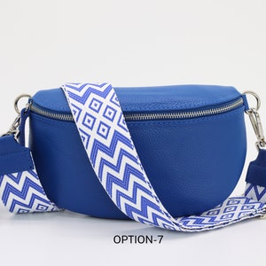 Royal Blau Leder Bauchtasche für Frauen mit extra gemusterten Riemen, Leder Schultertasche, Crossbody Bag mit verschiedenen Größen Option-7