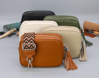 Leren Crossbody schoudertas voor dames met extra patroonriemen, leren schoudertas, Crossbody tas met verschillende kleuren