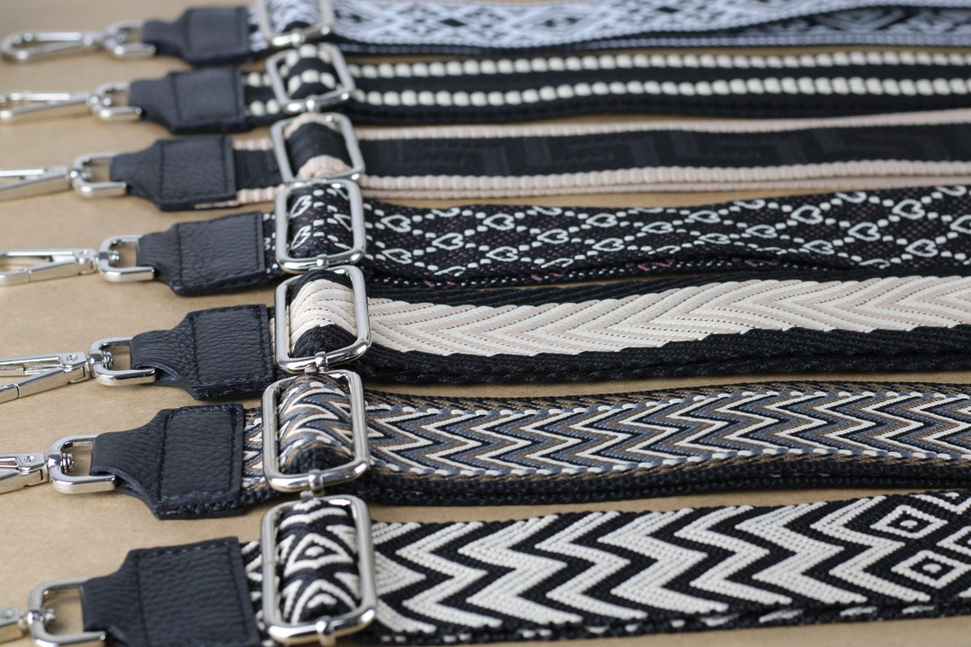 Black Leather Bag Strap for Women , Strap for Bags With Silver Hardware