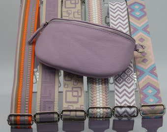 Lilac Leather Belly Bag for Women with extra Patterned Straps, Leather Shoulder Bag, Crossbody Bag with Different Sizes
