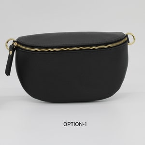 Sac ventre en cuir noir doré pour femme avec sangles à motifs supplémentaires, sac à bandoulière en cuir, sac à bandoulière avec différentes tailles Option-1