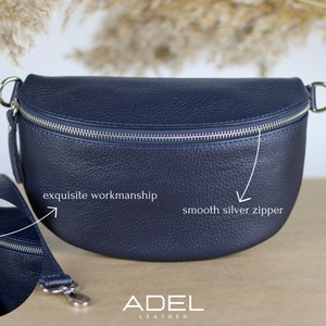 Navy Blue Leather Belly Bag for Women with extra Patterned Straps, Leather Shoulder Bag, Crossbody Bag with Different Sizes image 2