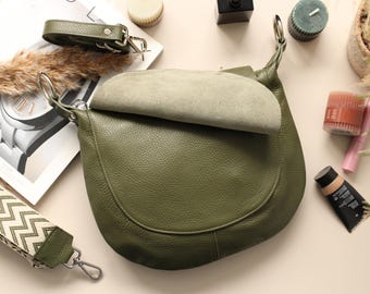 Sac à bandoulière en cuir véritable : design italien, option de sangle à motif