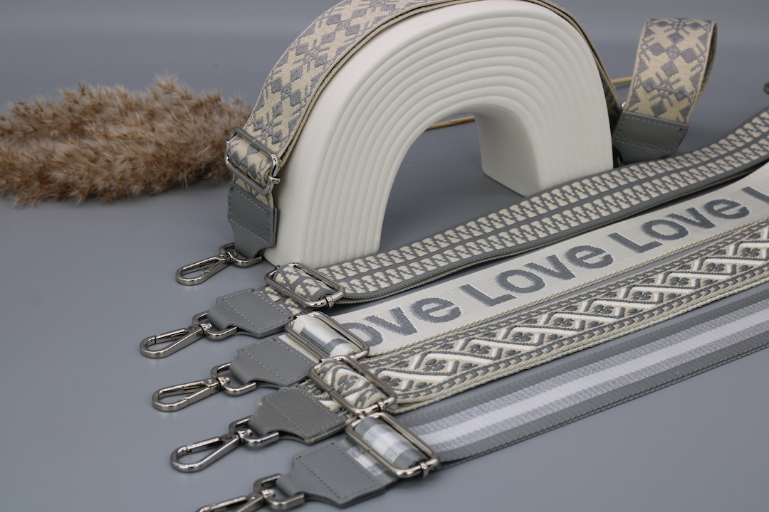 Gray Leather Bag Strap for Women , Strap for Bags With Silver Hardware