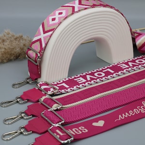 Pinkfarbener Schultergurt aus Leder für Frauen, gemusterter Gurt für Taschen mit silberner Hardware, breiter Schultergurt, Kamerataschenriemen