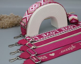 Pink Leather Bag Strap for Women , Patterned Strap for Bags with Silver Hardware, Wide Strap Shoulder Strap, camera bag straps