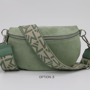 Wildleder Mint Grüne Leder Bauchtasche für Frauen mit extra gemusterten Riemen, Leder Schultertasche, Crossbody Tasche mit verschiedenen Größen Option-3