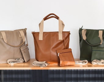 Leder Shopper Tasche für Frauen mit breitem Riemen, Frauen Umhängetasche, Große Beuteltasche, Einkaufstasche mit Reißverschluss, Geschenk für sie, Weihnachtsgeschenk