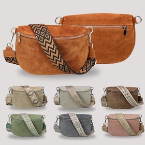 Sac en daim pour femme avec poches zippées, sac à bandoulière en cuir, options de sangles à motifs supplémentaires, cadeau de Noël