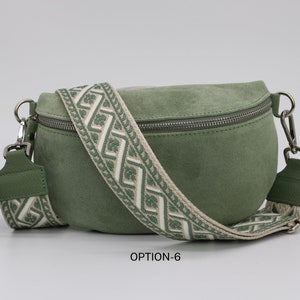 Wildleder Mint Grüne Leder Bauchtasche für Frauen mit extra gemusterten Riemen, Leder Schultertasche, Crossbody Tasche mit verschiedenen Größen Option-6