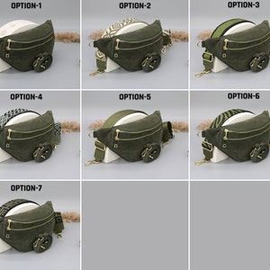 Sac ventre en cuir suédé pour femme avec options de sangles à motifs supplémentaires, sac à bandoulière en cuir, sac à bandoulière de différentes couleurs Khaki Green