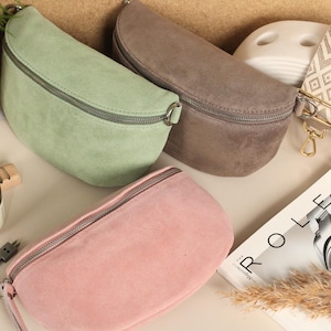 Wildleder Cognac Braun Leder Bauchtasche für Frauen mit extra gemusterten Riemen, Leder Schultertasche, Crossbody Tasche mit verschiedenen Größen