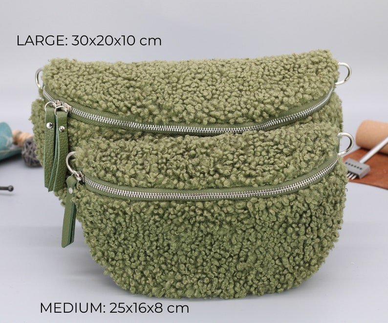 Sac Teddy pour femmes avec fermeture éclair argentée, sac Teddy Fell avec larges bretelles à motifs, cadeau pour elle, cadeau de Noël image 10